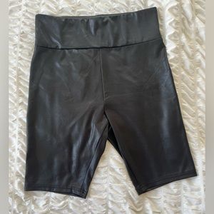Black metallic biker shorts